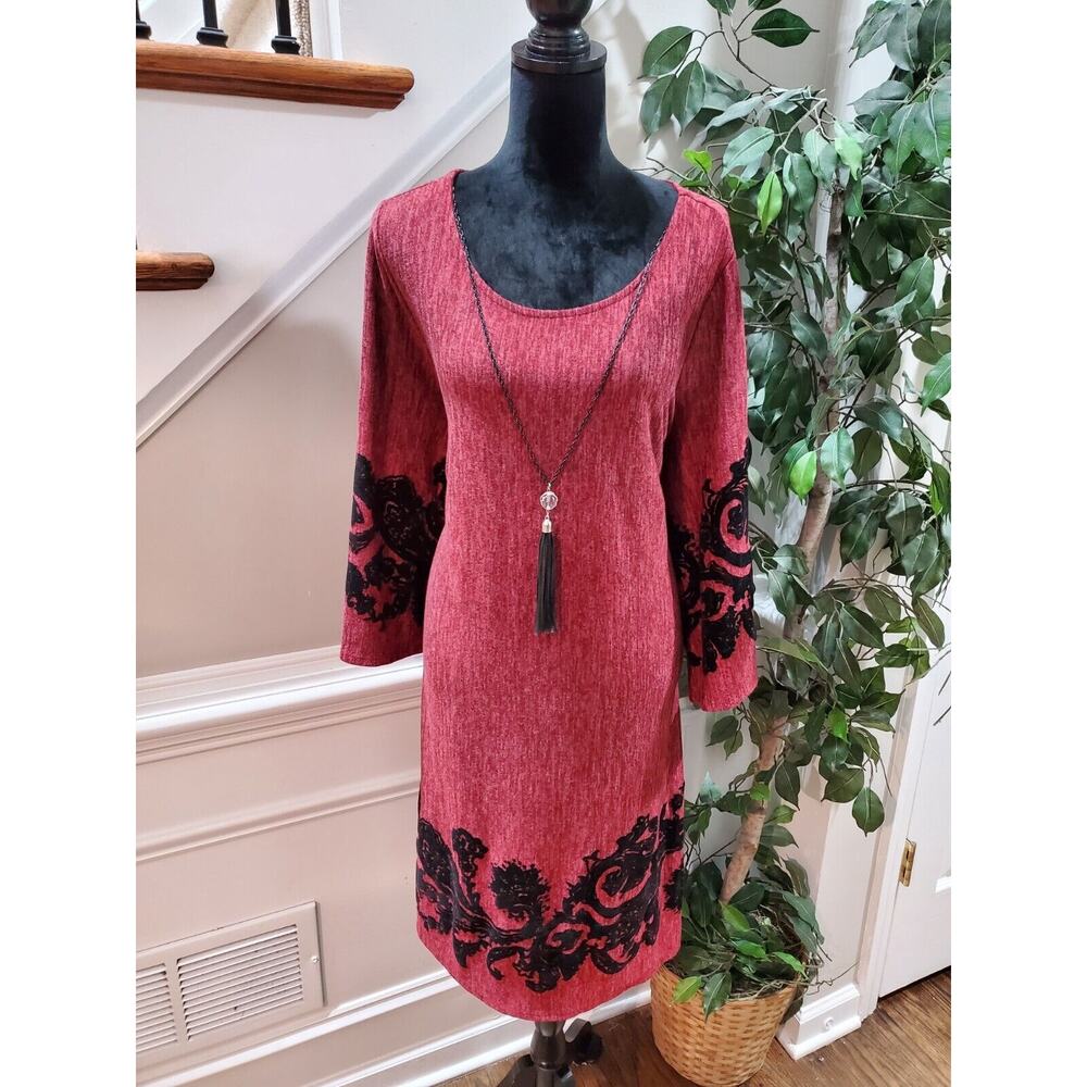 Tacera Women's Maroon Polyester Round Neck Long Sleeve Knee Length Dress Size 2X
